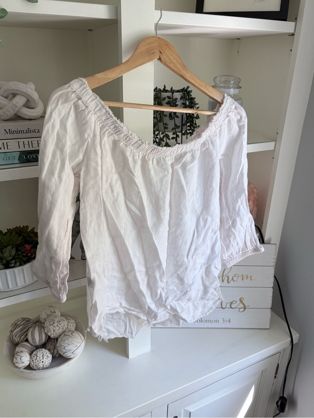Baby Pink Raw Hem Off-Shoulder Blouse